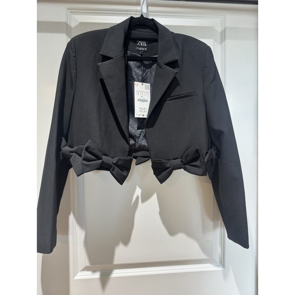Zara Crop Blazer with Bows - Black S